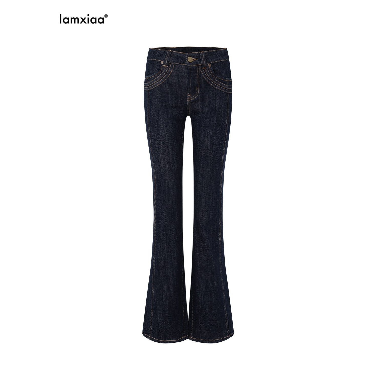 iamxiaa_Yellow_Stitched_Split_Crop_Jacket_Lowrise_Flare_Women&
