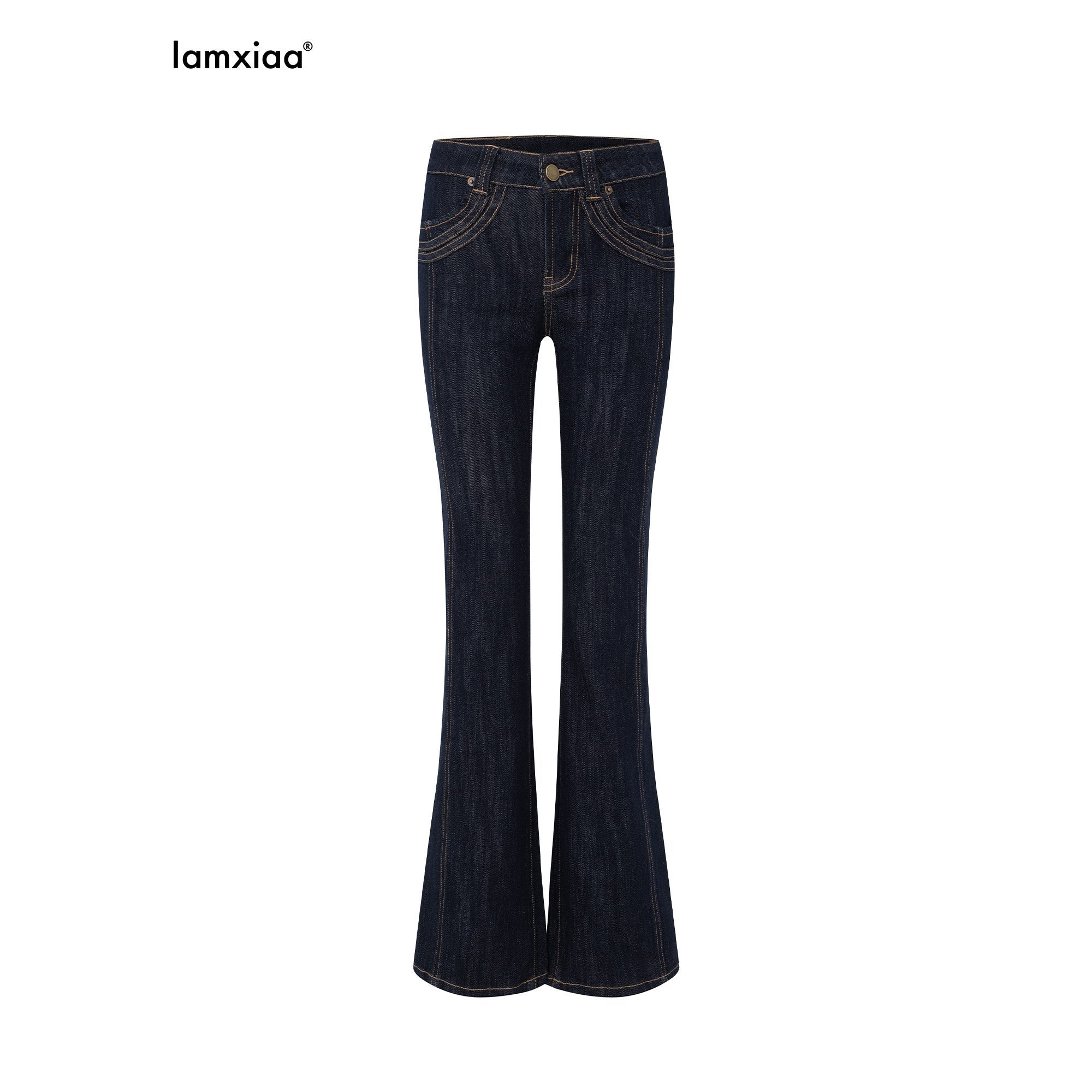 iamxiaa_Yellow_Stitched_Split_Crop_Jacket_Lowrise_Flare_Women&