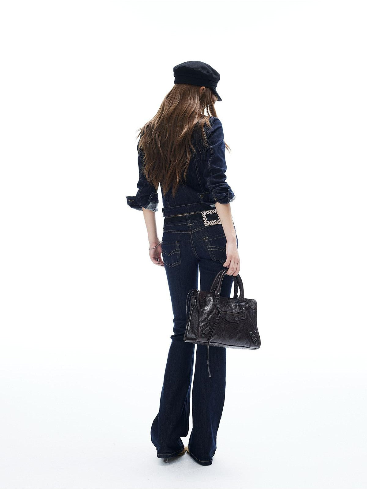 iamxiaa Yellow Stitched Split Crop Jacket Lowrise Flare Women&