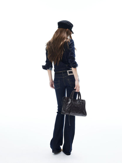 iamxiaa Yellow Stitched Split Crop Jacket Lowrise Flare Women&