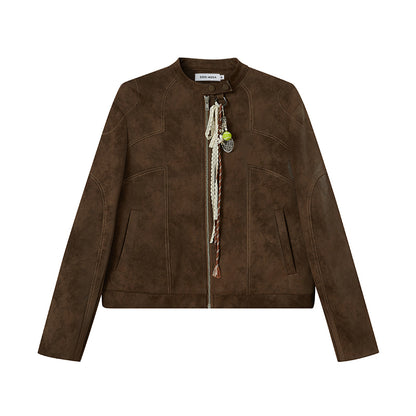 DIDDI MODA Retro Quilted Pu Biker Jacket With Oversize Collar