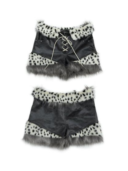 Dark Punk Harajuku Y2K Faux Fur Leather Shorts