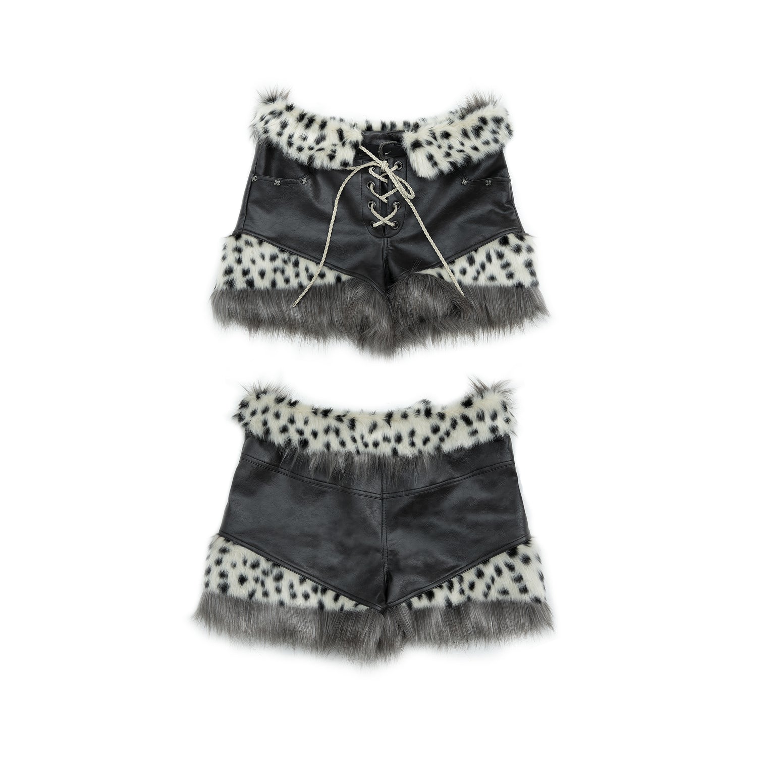 NO ROMANCE Dark Punk Harajuku Y2K Faux Fur Leather Shorts
