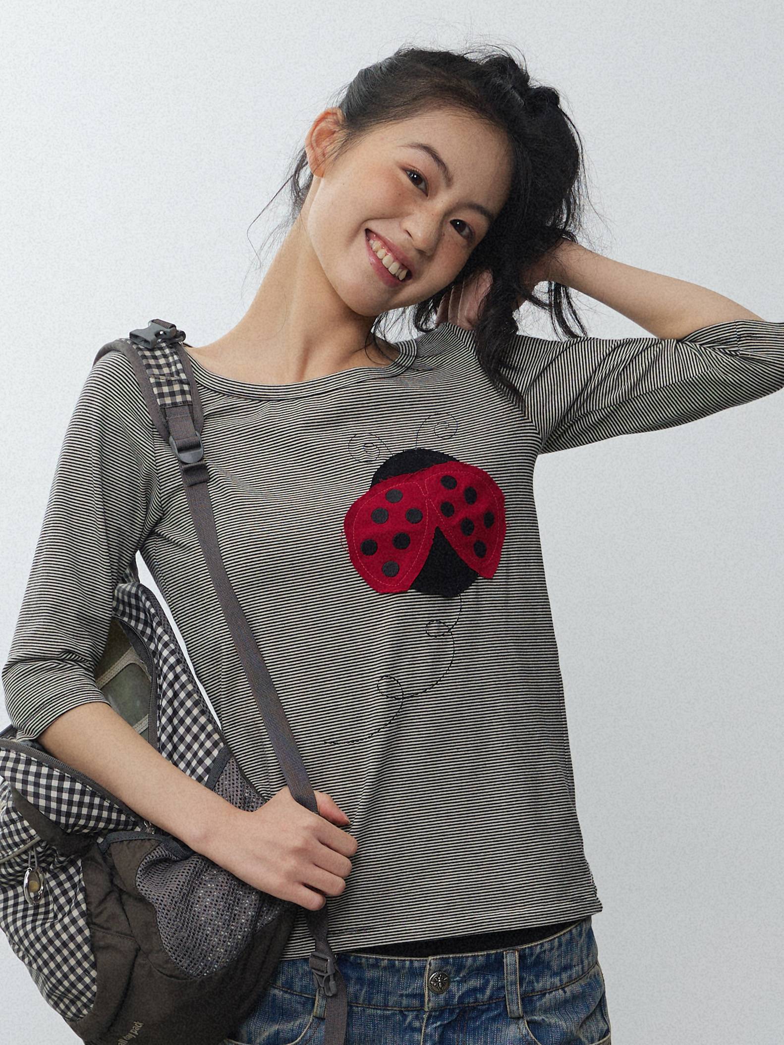 in_two_twos_Black_White_Striped_Ladybug_Applique_Women&