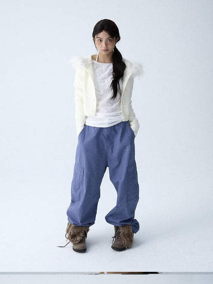 in two twos Blue Puff Sleeve Faux Layered Letter Print Women&