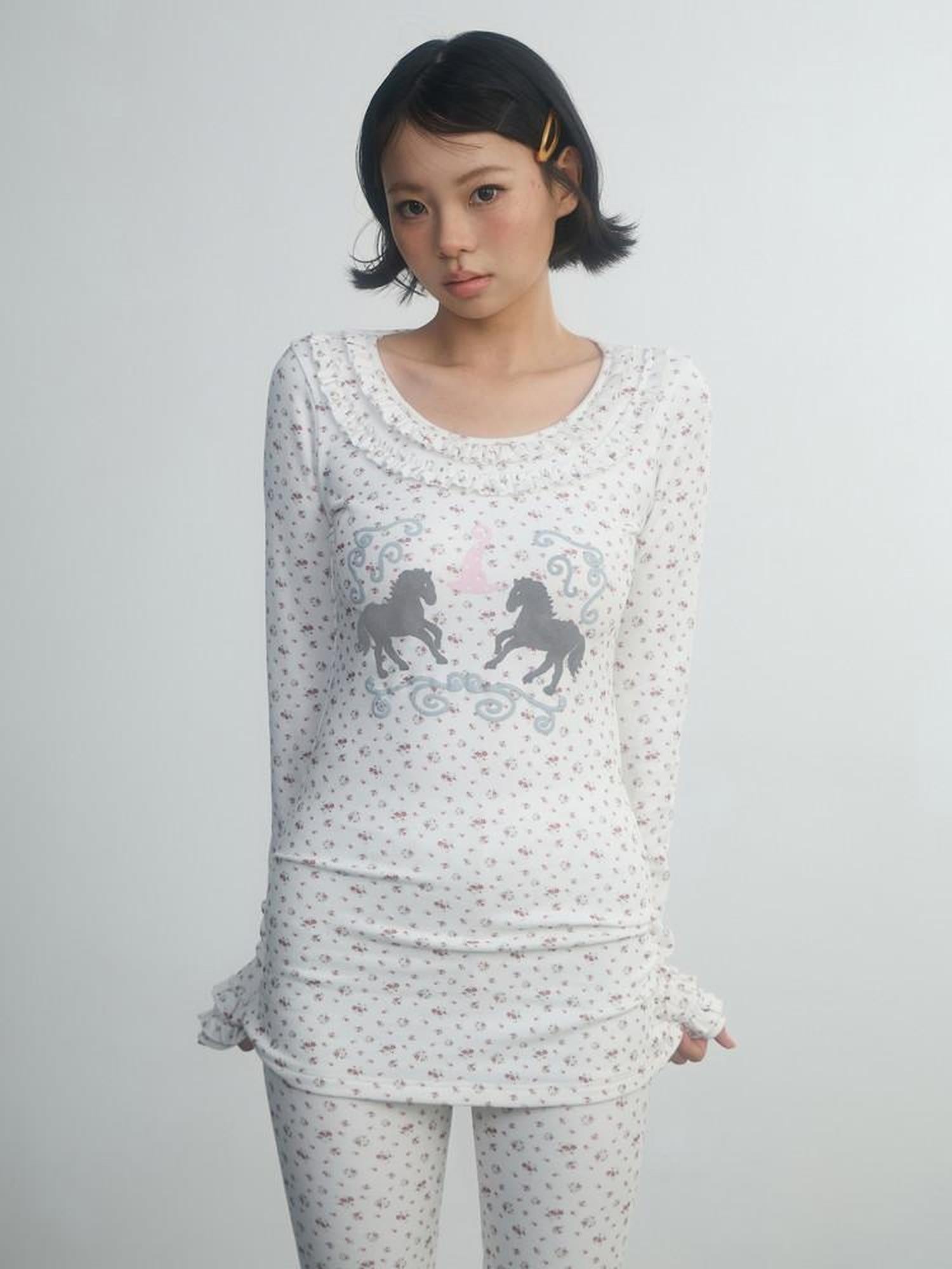 in two twos Lace Floral Pony Wide Neck Women&