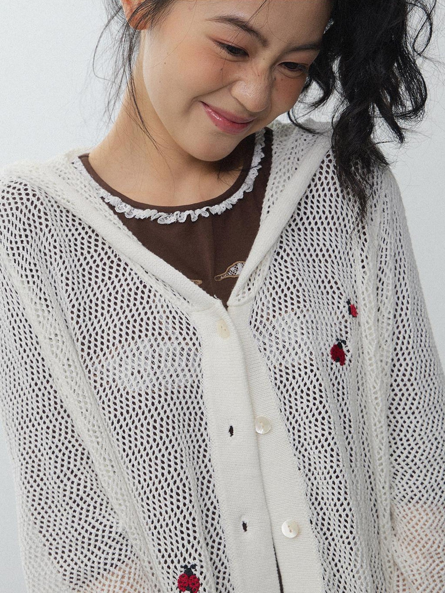 in two twos Ladybug Cutout Hooded Long Sleeve Knit Women&