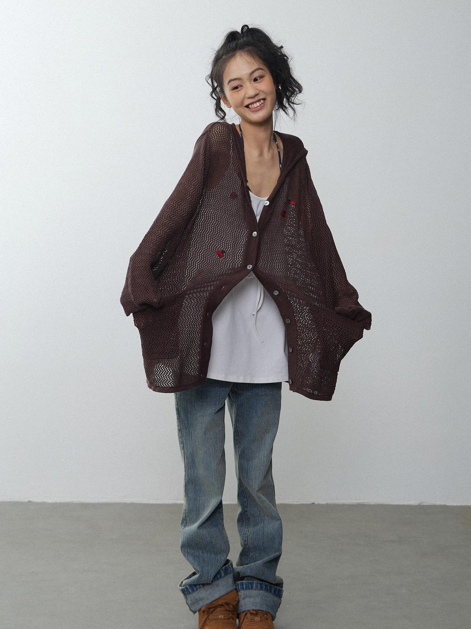 in two twos Ladybug Cutout Hooded Long Sleeve Knit Women&