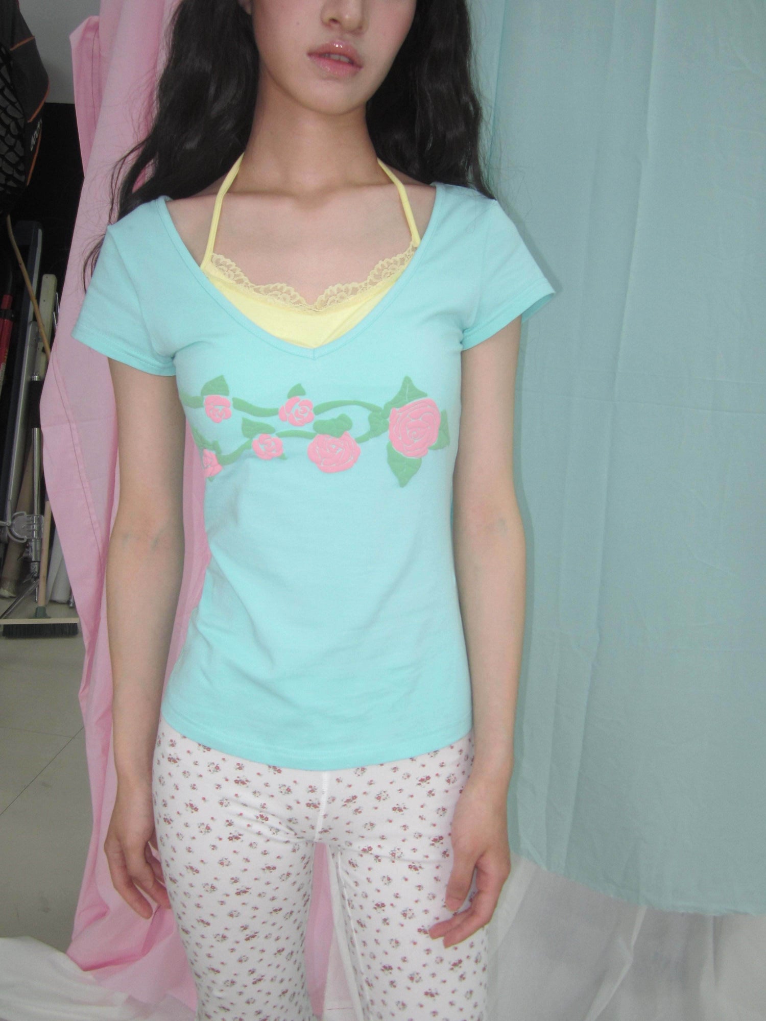 in_two_twos_Mint_V-neck_Cinched_Waist_Floral_Women&