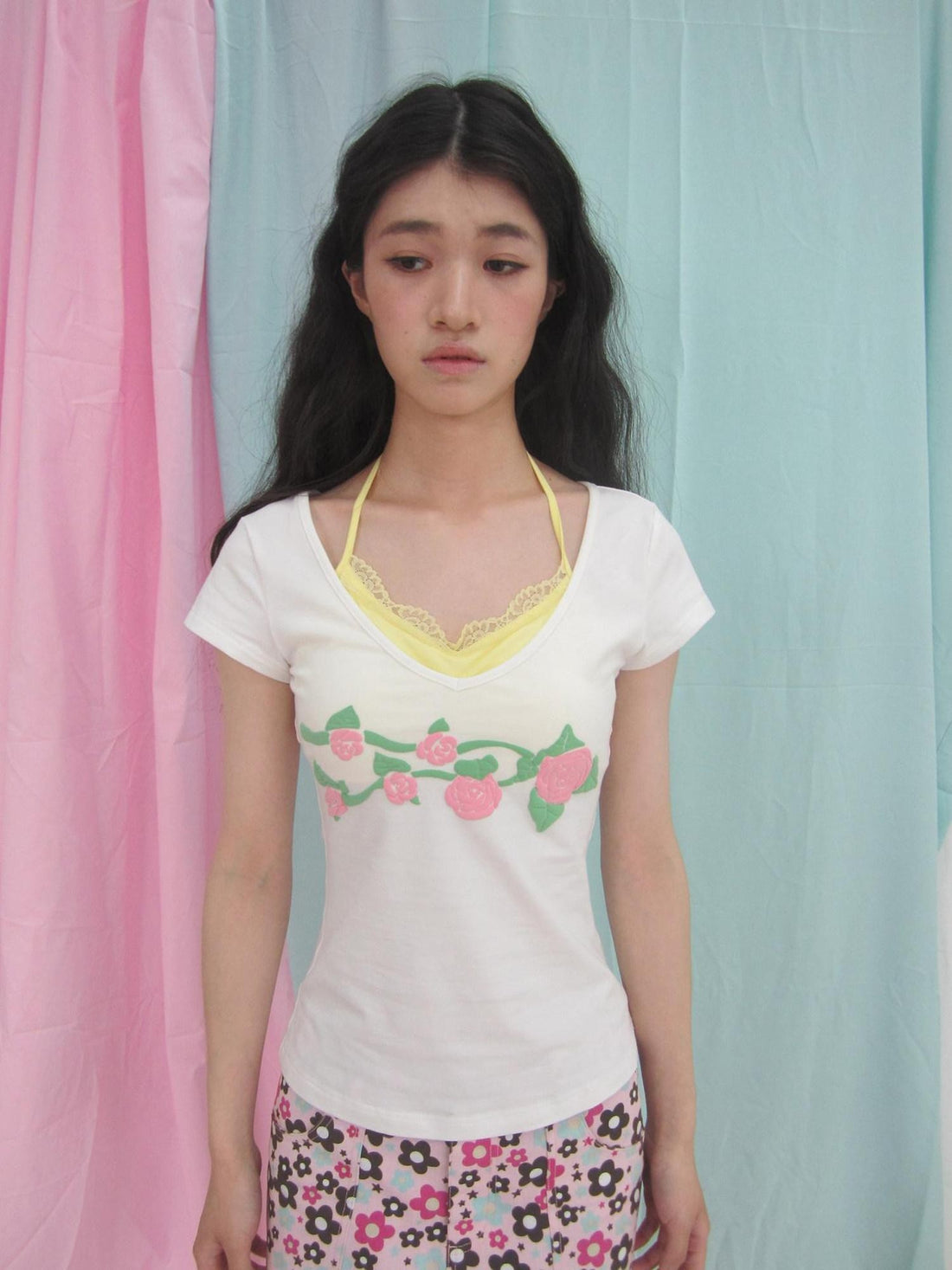 in two twos Mint V-neck Cinched Waist Floral Women&