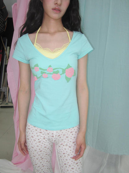 in two twos Mint V-neck Cinched Waist Floral Women&