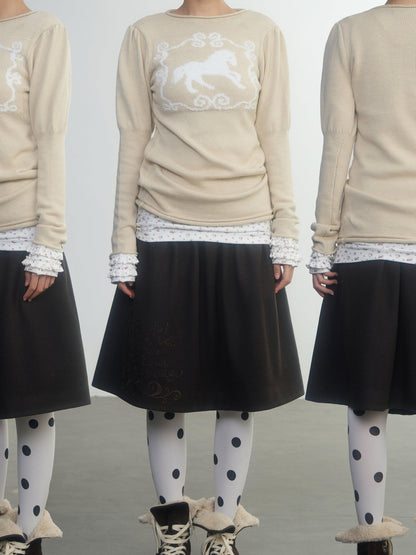 in two twos Pony Motif Puff Sleeve Faux Layered Women&