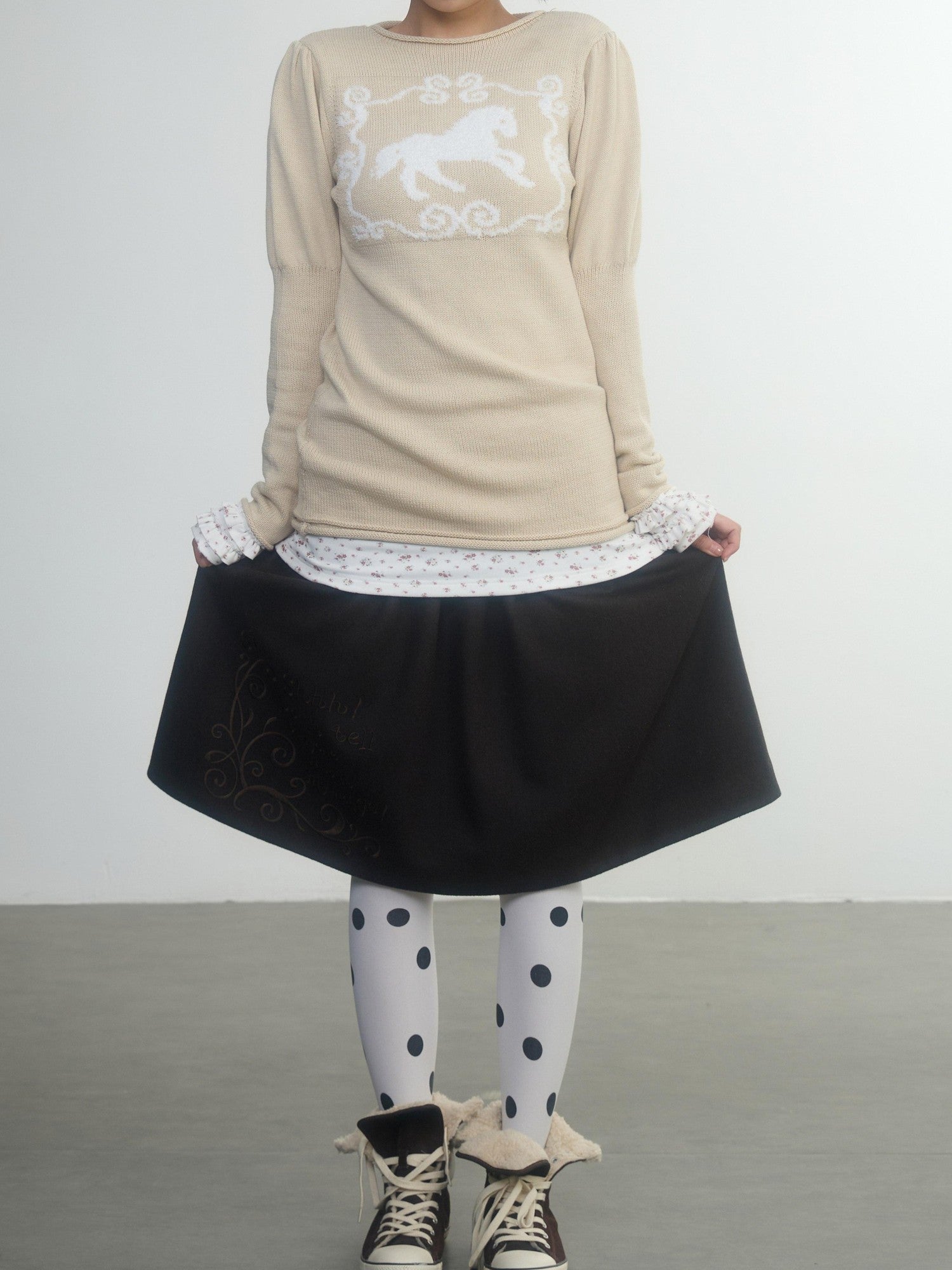 in two twos Pony Motif Puff Sleeve Faux Layered Women&