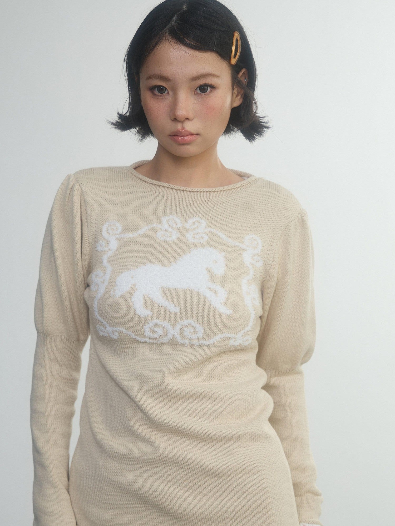 in two twos Pony Motif Puff Sleeve Faux Layered Women&