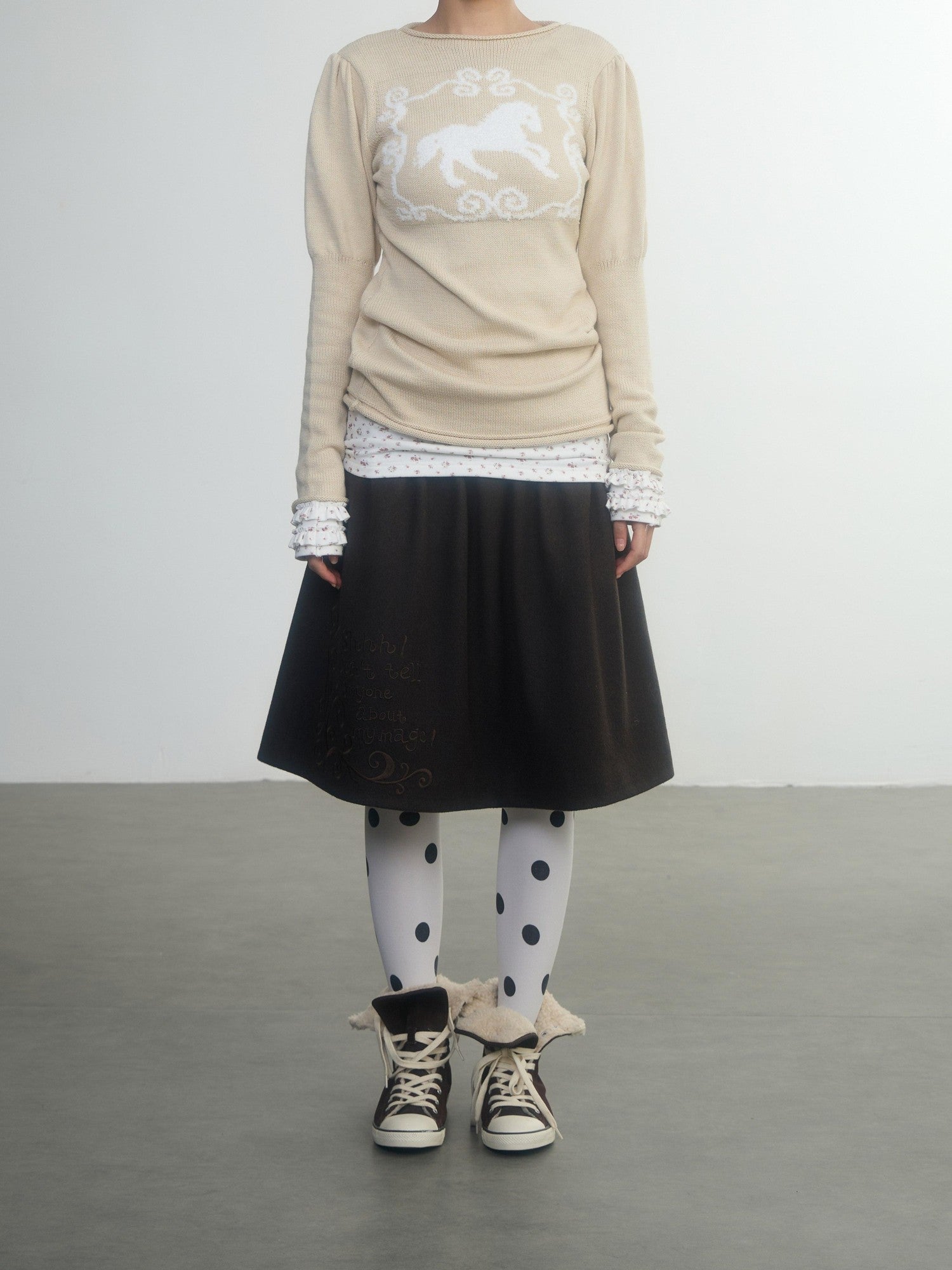 in two twos Pony Motif Puff Sleeve Faux Layered Women&