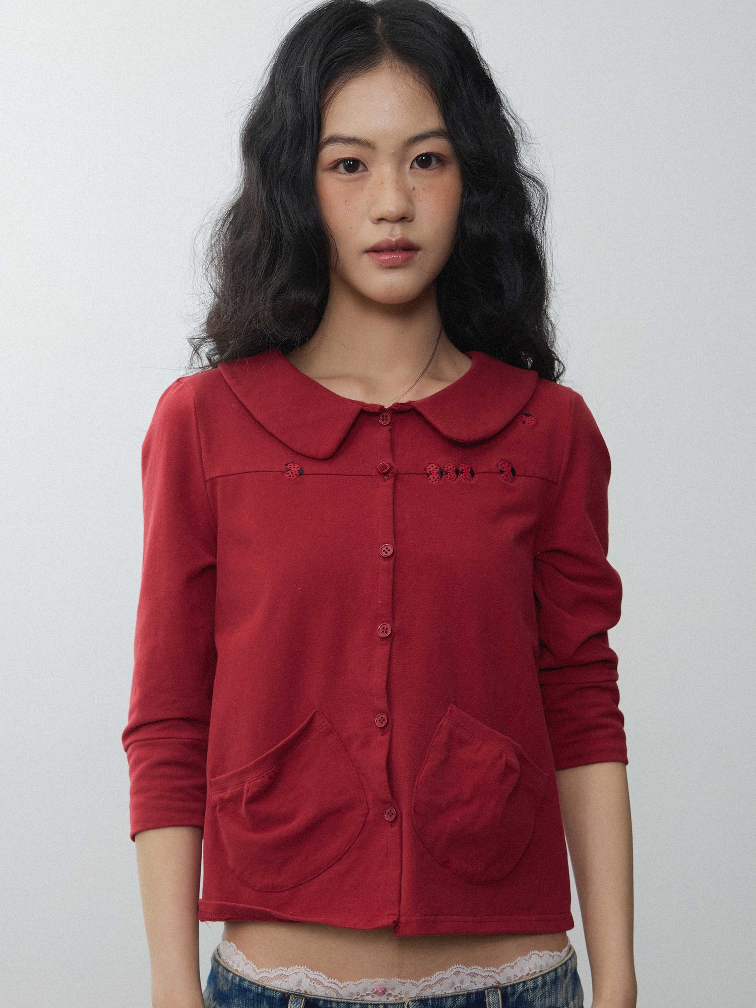 in_two_twos_Red_Beetle_Embroidery_Doll_Collar_Short_Sleeve_Women&