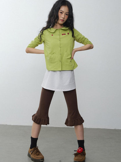 in two twos Red Beetle Embroidery Doll Collar Short Sleeve Women&