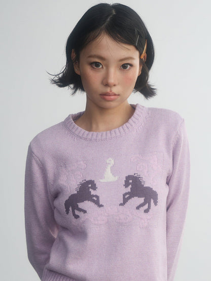 in two twos Retro Fairy Tale Pony Intarsia Knit Women&