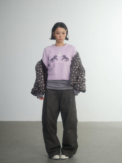 in two twos Retro Fairy Tale Pony Intarsia Knit Women&