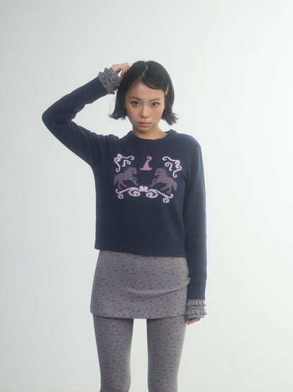 in two twos Retro Fairy Tale Pony Intarsia Knit Women&