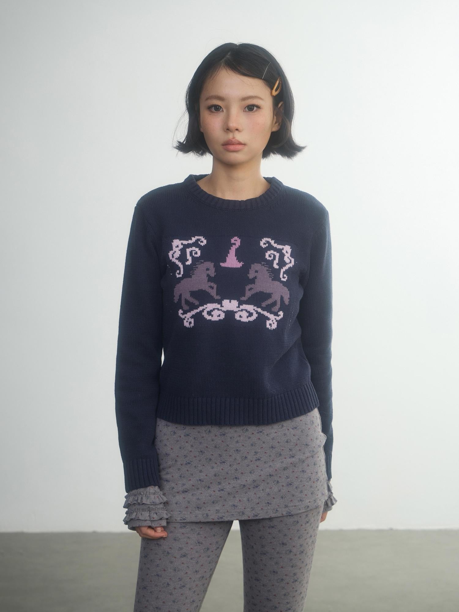 in two twos Retro Fairy Tale Pony Intarsia Knit Women&