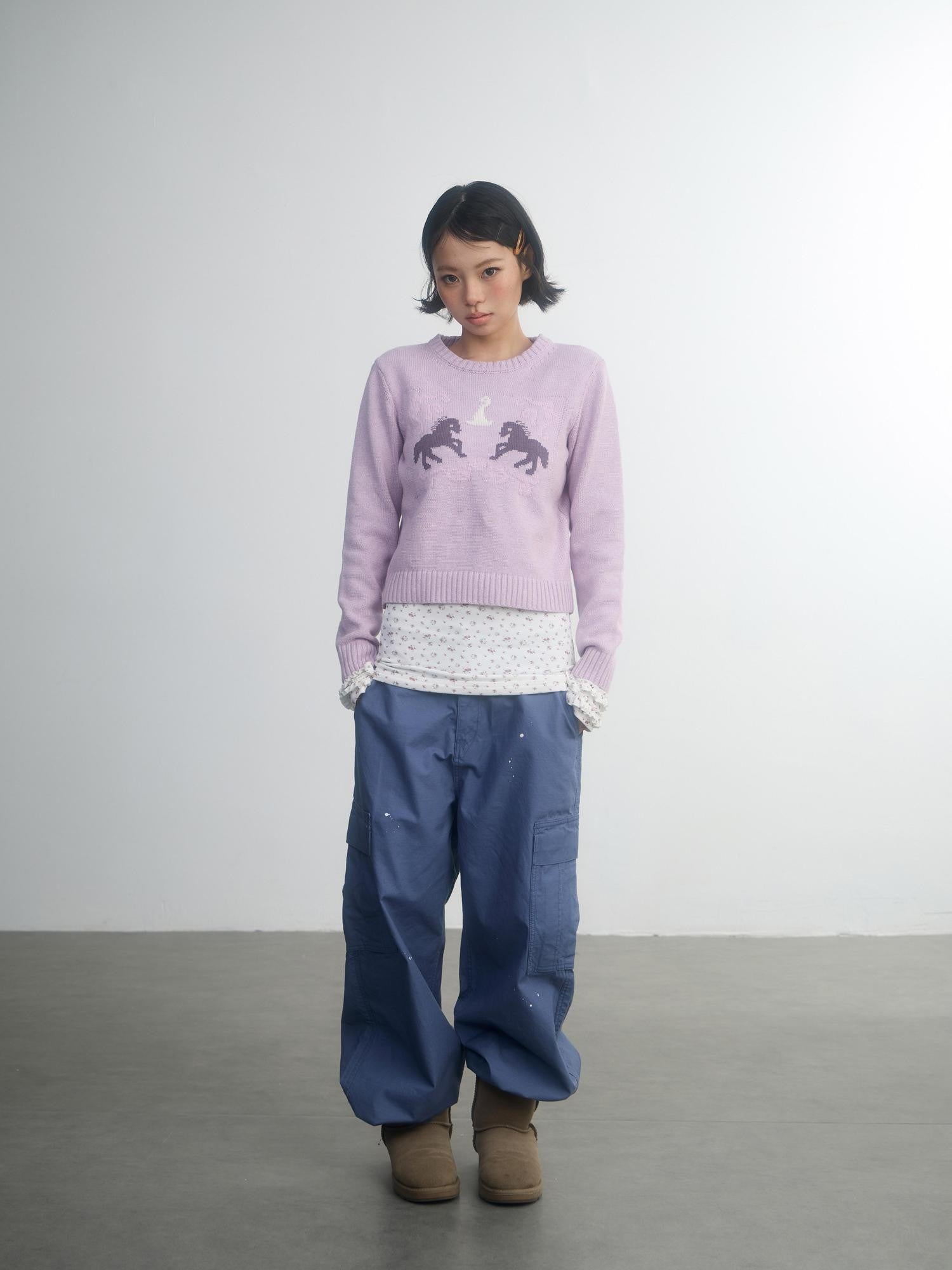 in two twos Retro Fairy Tale Pony Intarsia Knit Women&