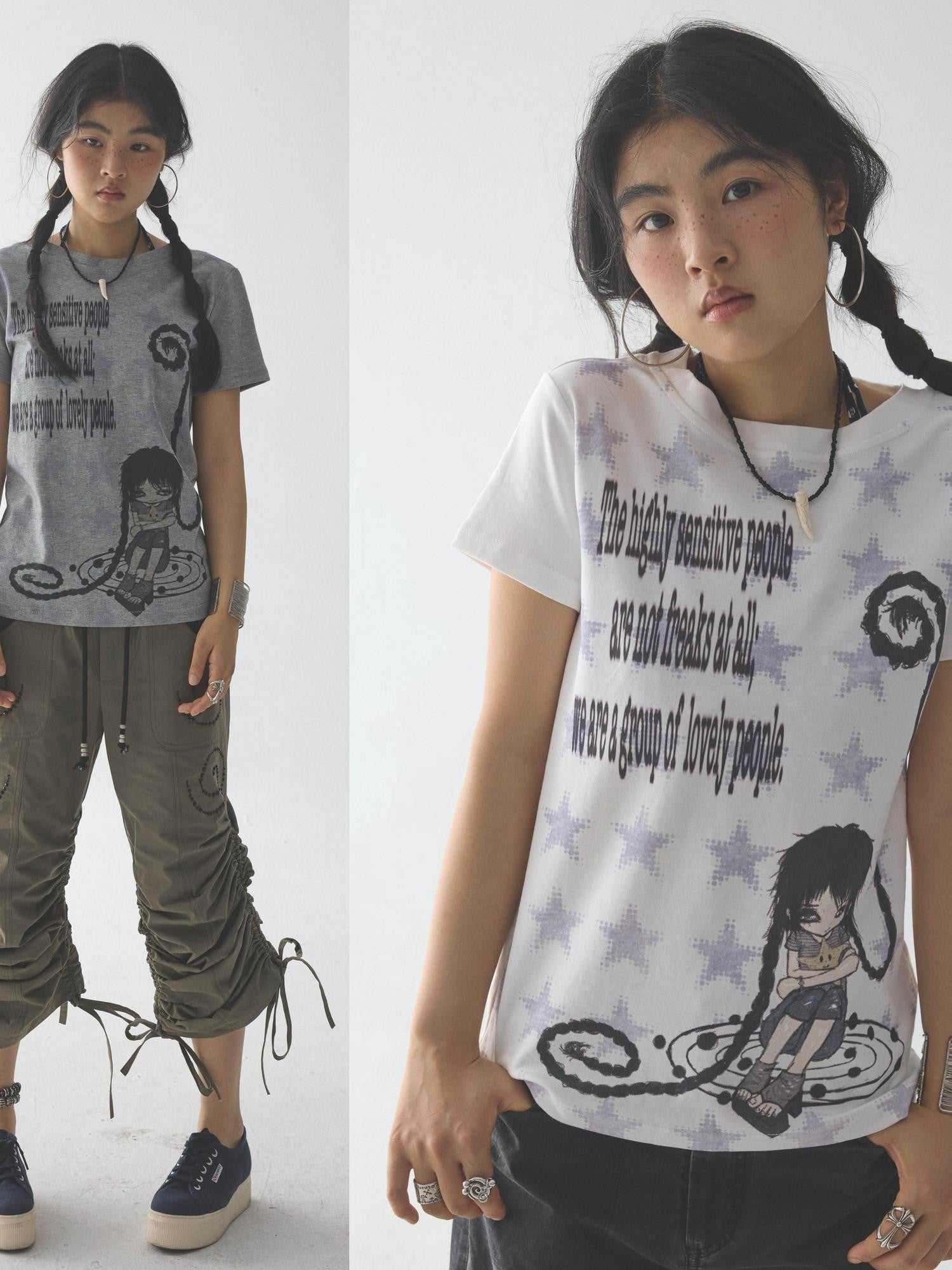 in two twos Rolled Hem Comic Star Print Women&
