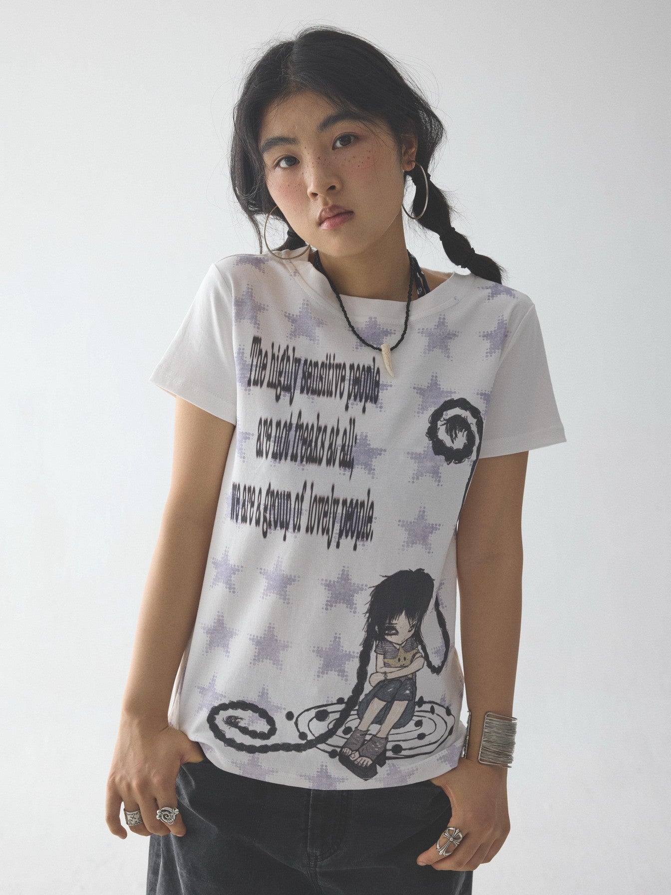 in two twos Rolled Hem Comic Star Print Women&