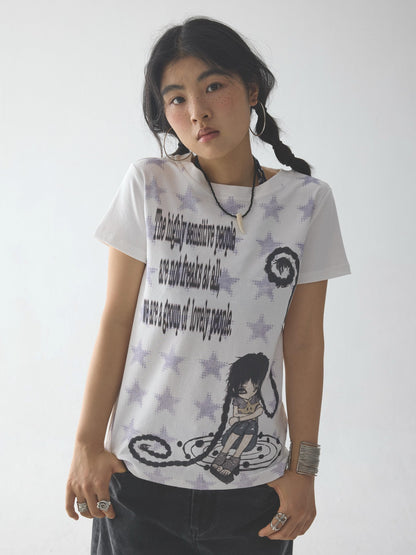 in two twos Rolled Hem Comic Star Print Women&