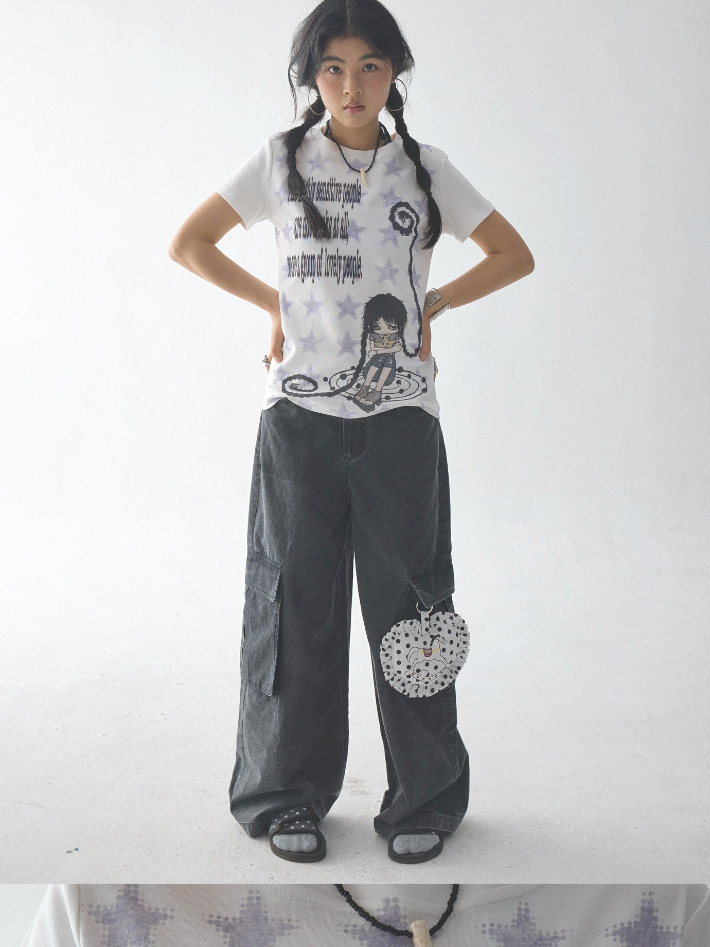 in two twos Rolled Hem Comic Star Print Women&