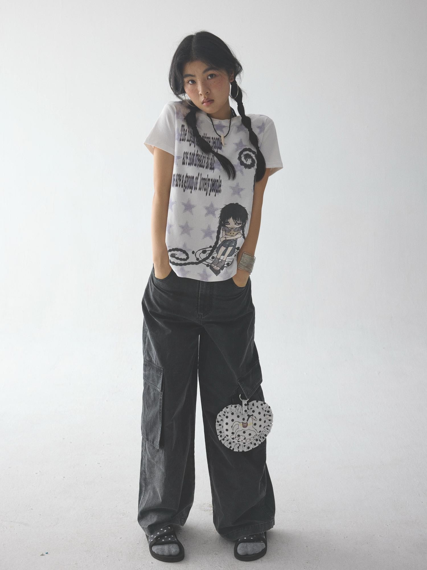 in two twos Rolled Hem Comic Star Print Women&