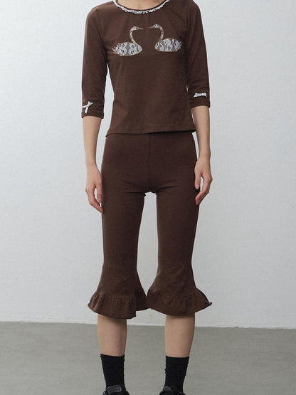 in two twos Swan Lace Applique Floral Round Neck Women&