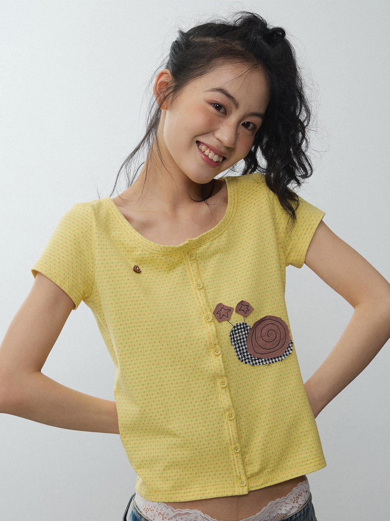 in two twos Vintage Handmade Snail Applique Women&