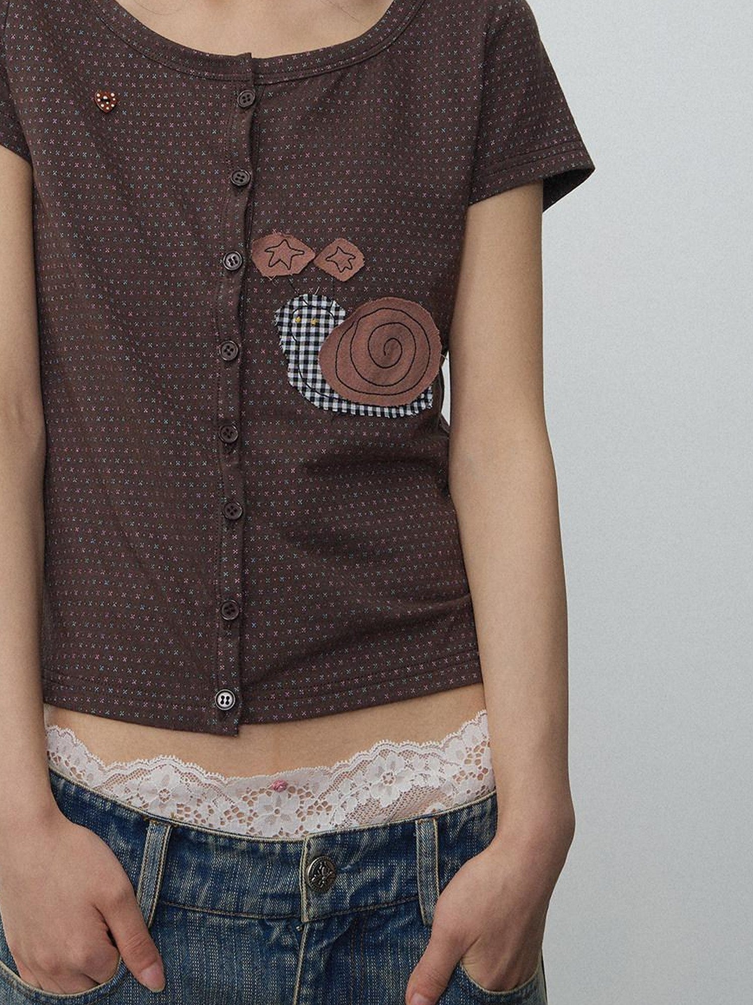 in two twos Vintage Handmade Snail Applique Women&