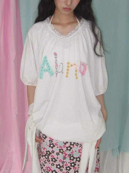 in_two_twos_Vintage_Lace_V-neck_Midlength_Letter_Print_Women&