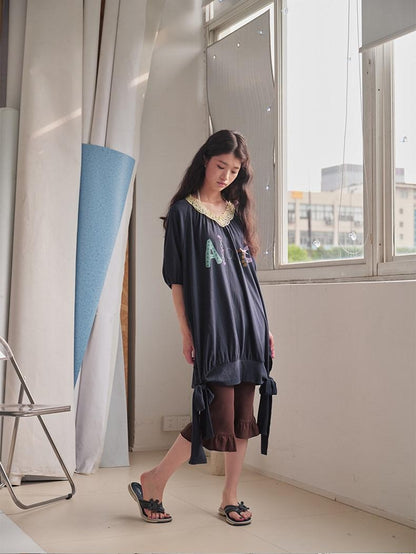 in two twos Vintage Lace V-neck Midlength Letter Print Women&