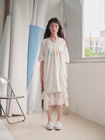 in two twos Vintage Lace V-neck Midlength Letter Print Women&