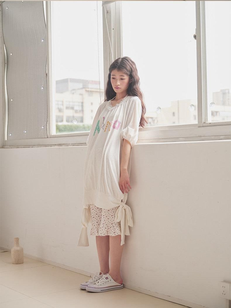 in two twos Vintage Lace V-neck Midlength Letter Print Women&