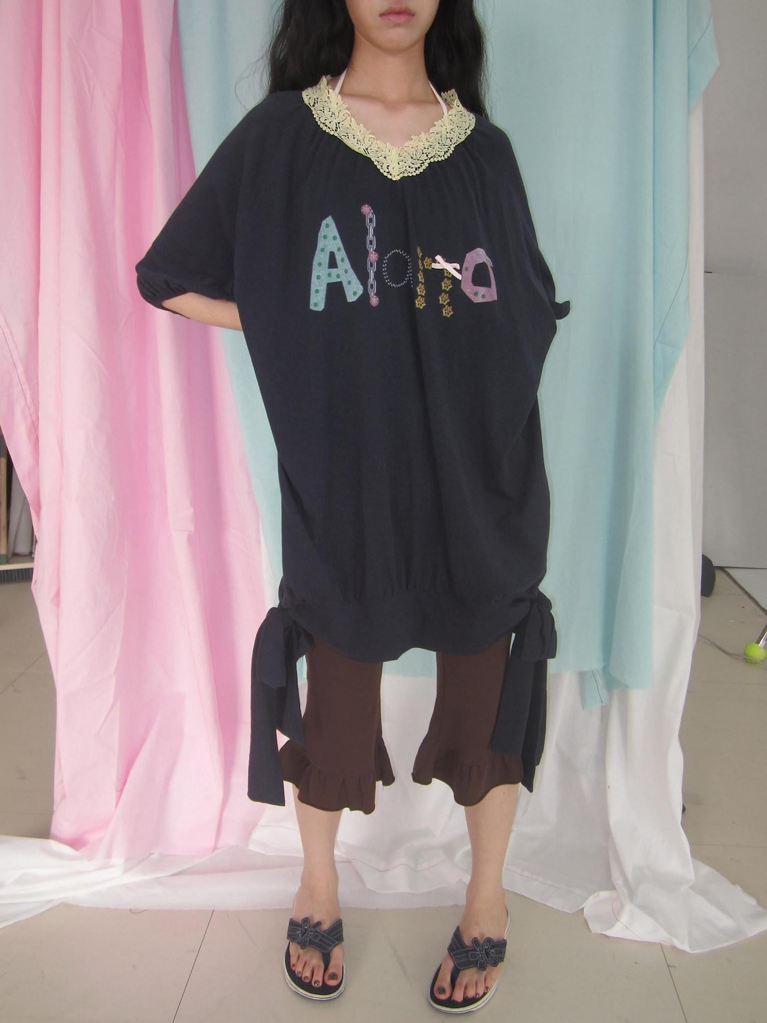 in two twos Vintage Lace V-neck Midlength Letter Print Women&