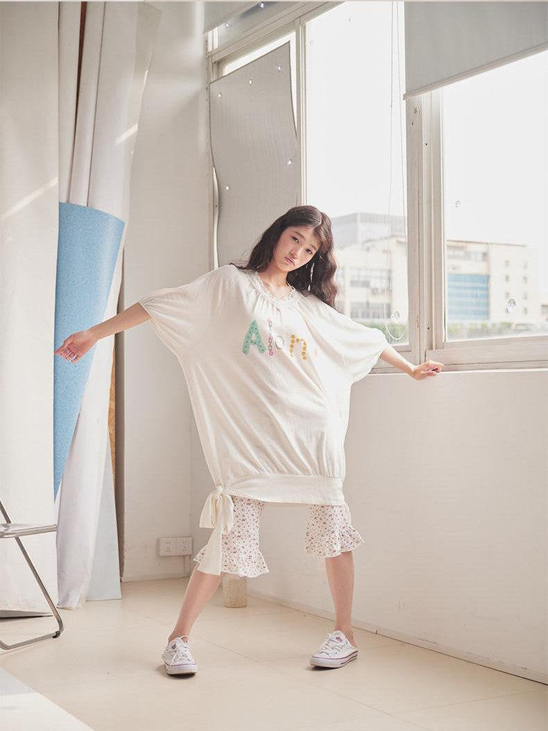 in two twos Vintage Lace V-neck Midlength Letter Print Women&