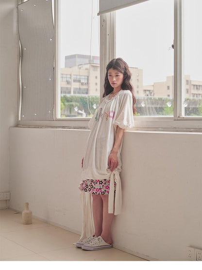 in two twos Vintage Lace V-neck Midlength Letter Print Women&