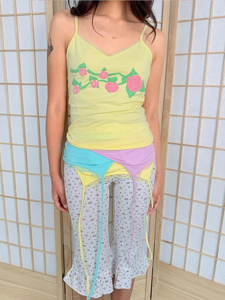 in two twos Vintage Mint Floral Tiered Ruffle V-neck Women&