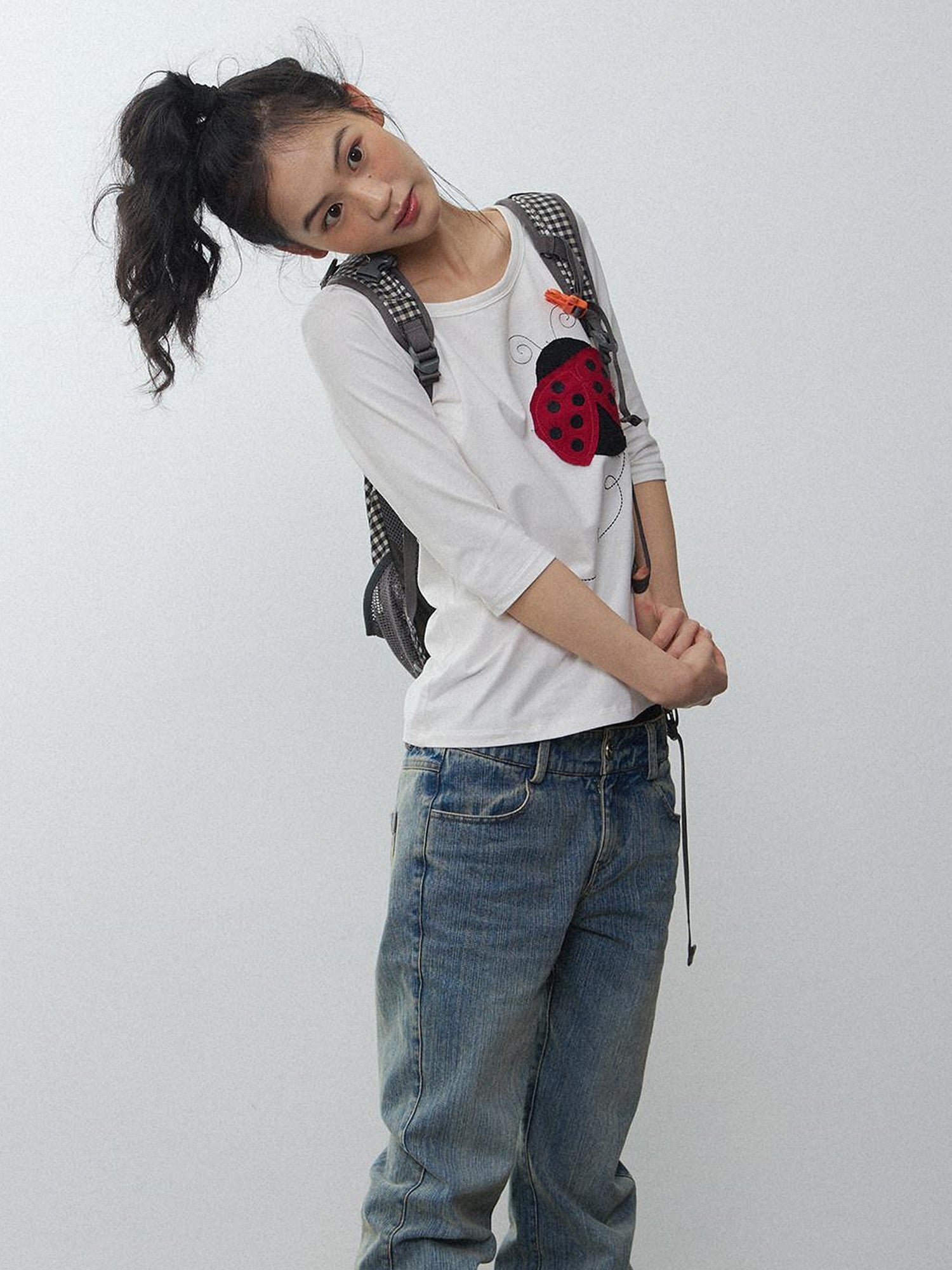 in two twos Washed Distressed Beetle Embroidered Women&