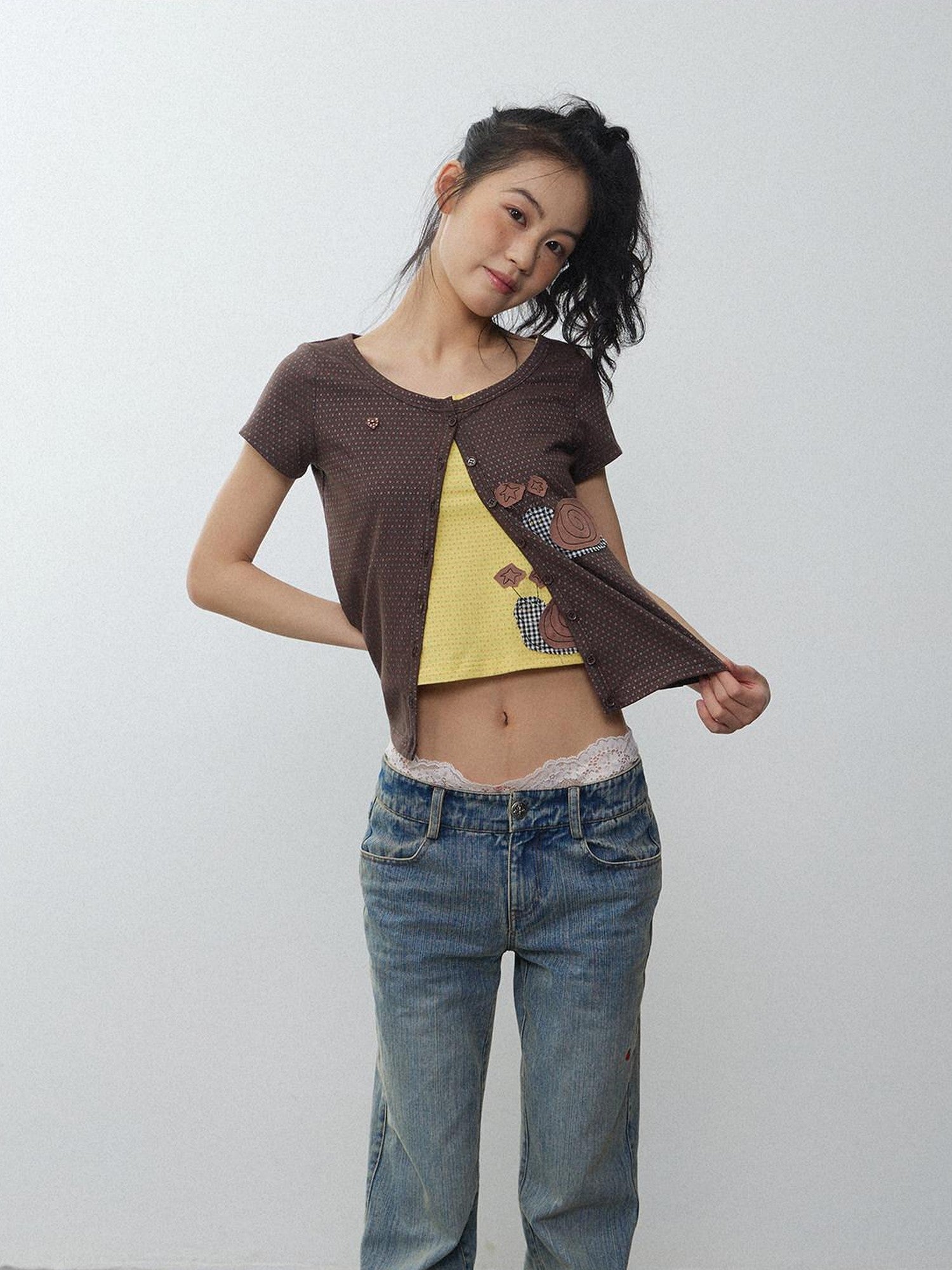 in two twos Washed Distressed Beetle Embroidered Women&