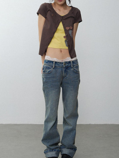 in two twos Washed Distressed Beetle Embroidered Women&