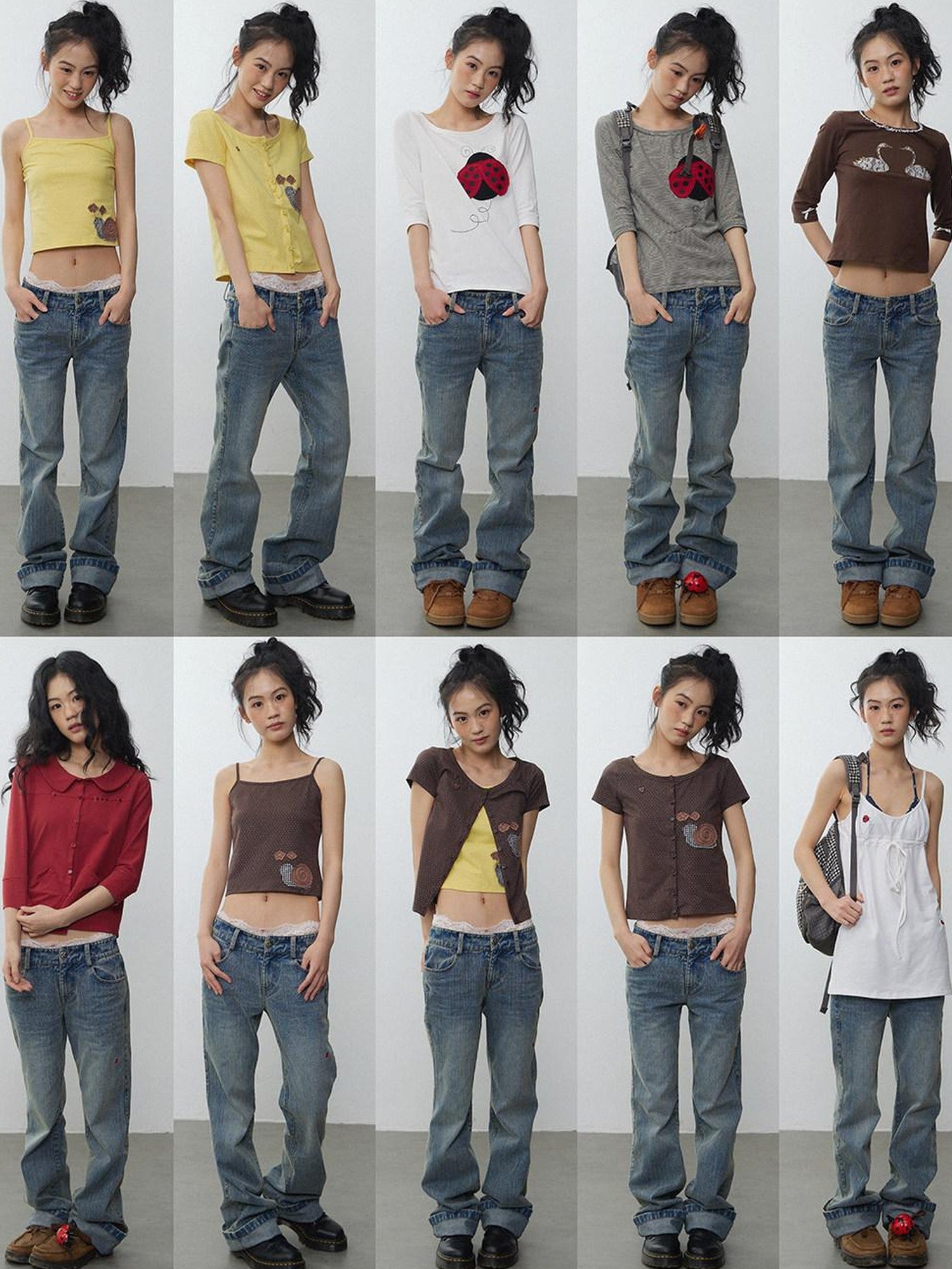 in two twos Washed Distressed Beetle Embroidered Women&