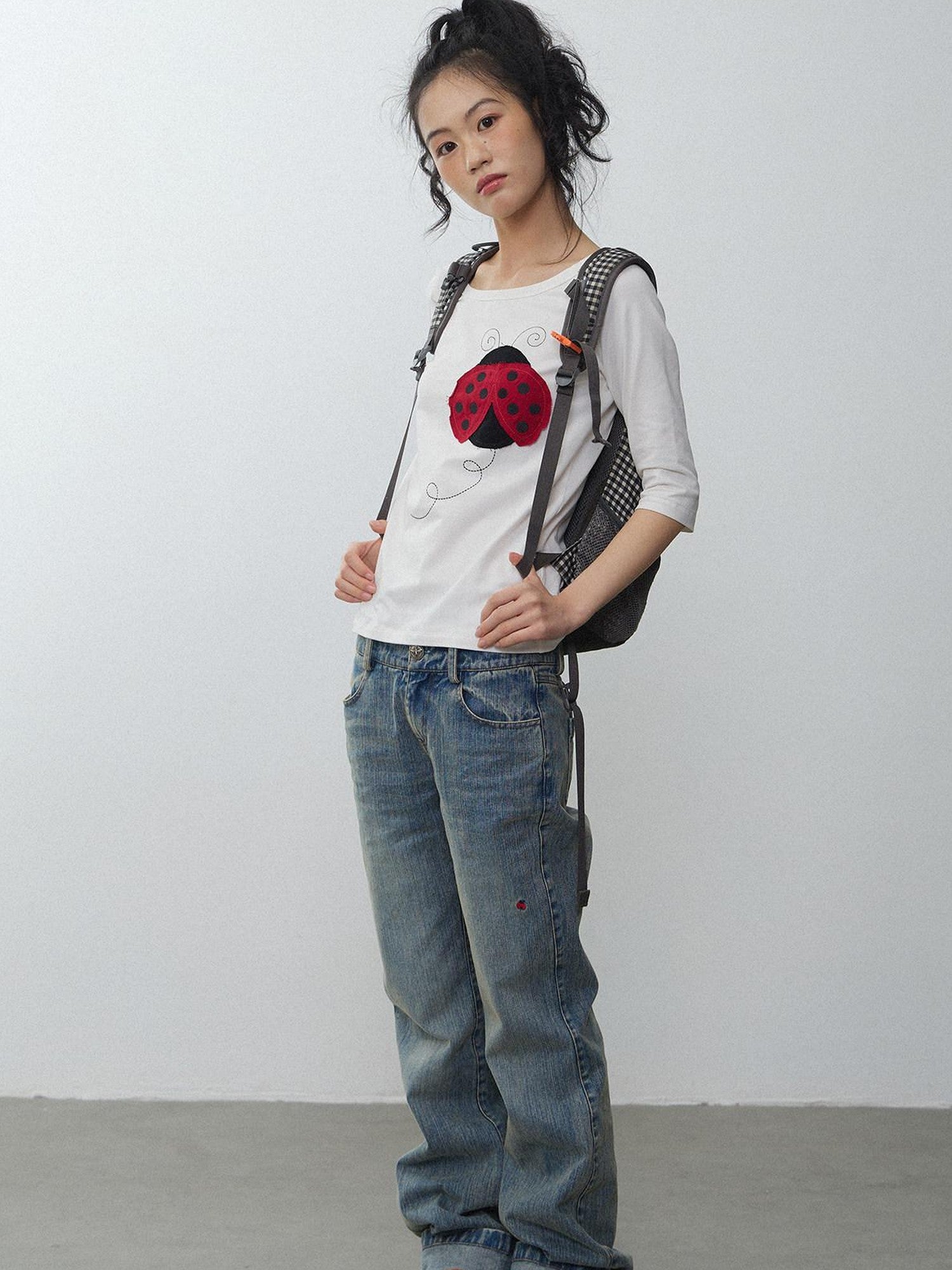 in two twos Washed Distressed Beetle Embroidered Women&