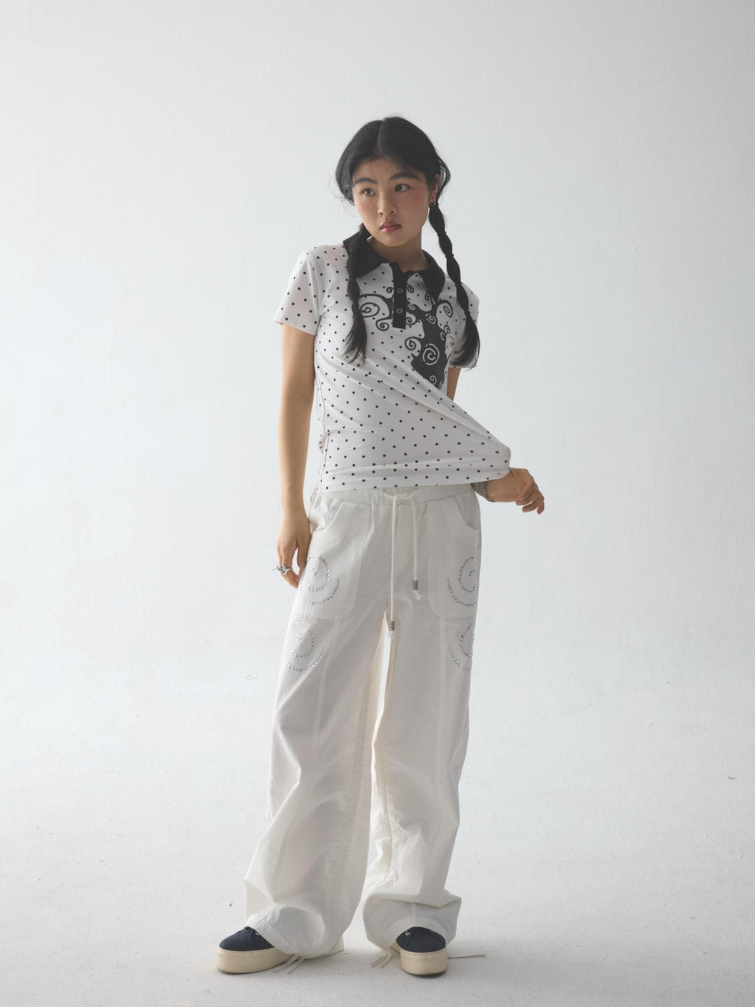 in two twos White Pleated Straight Rhinestone Elastic Women&