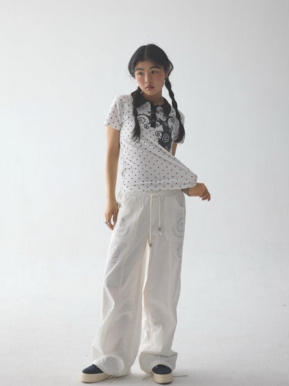 in two twos White Pleated Straight Rhinestone Elastic Women&
