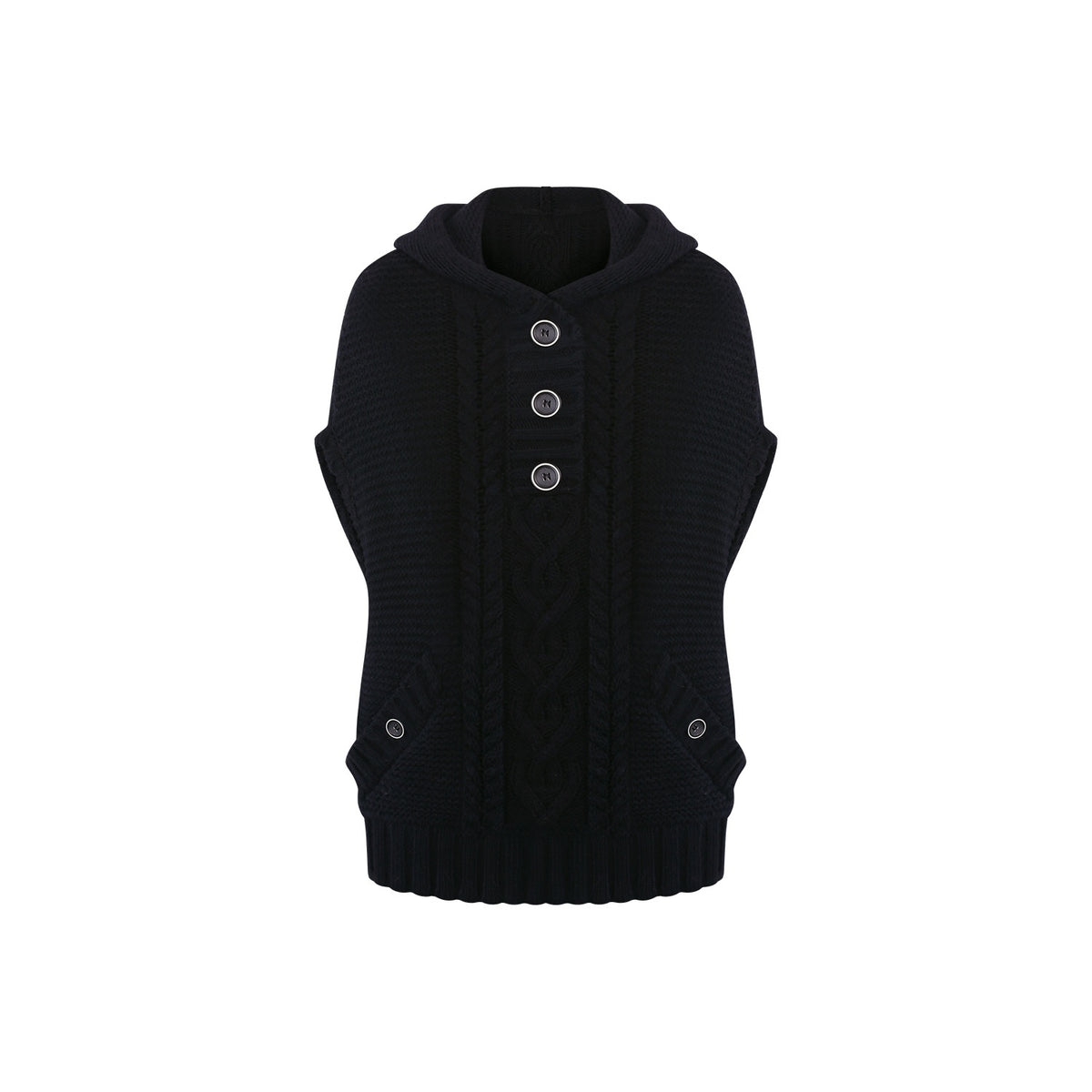 innerflow_Black_Cape_Single_Button_Mid_Length_Loose_Women&
